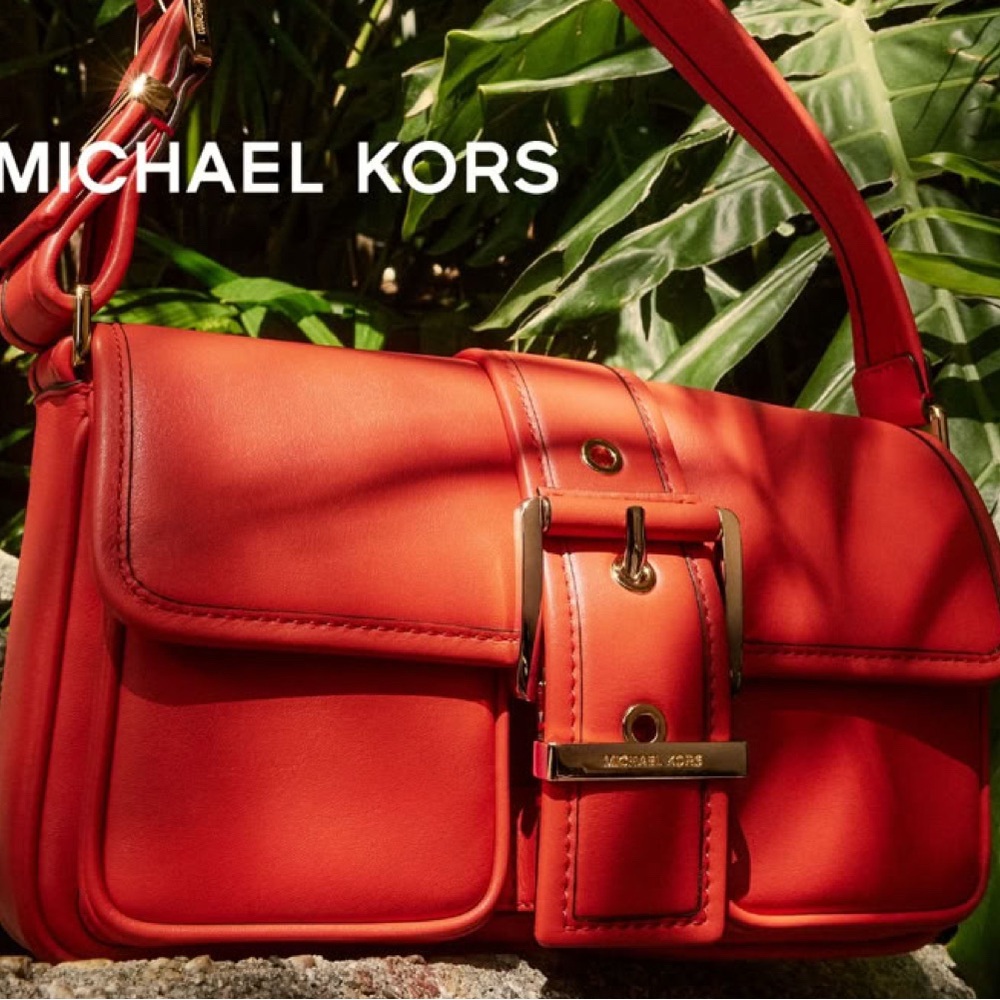 Michael Kors Colby Leather Shoulder Bag in Burnt Sienna color.